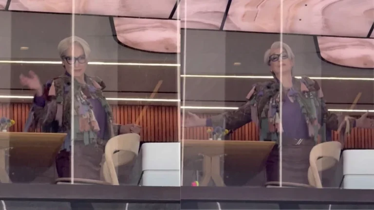 Meryl Streep interage com fãs durante gravações de “O Diabo Veste Prada 2”