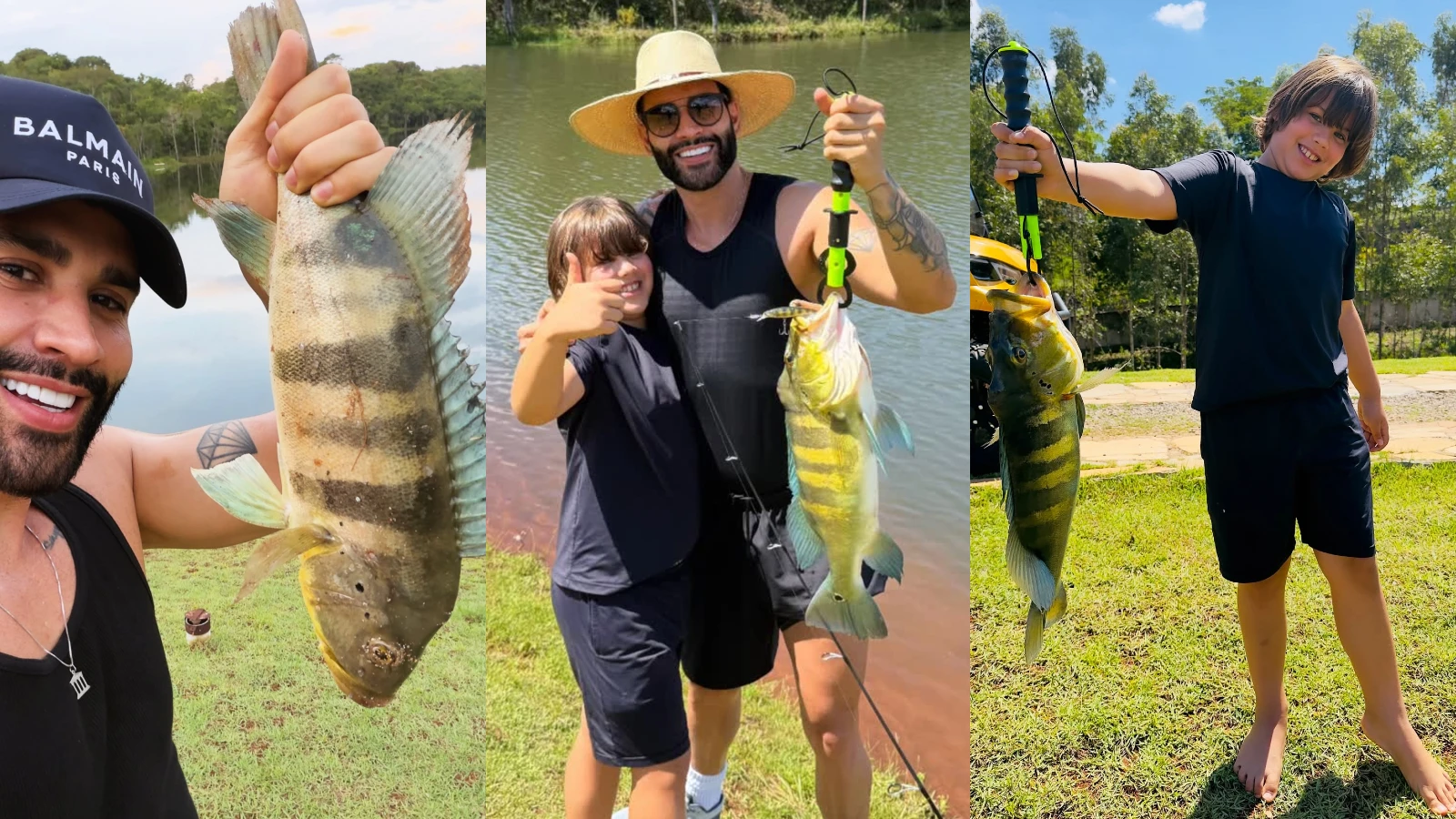 Gusttavo Lima aproveita tarde de pescaria com os filhos; veja