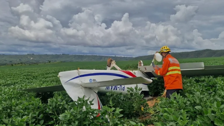 Avião realiza pouso de emergência em lavoura no Distrito Federal