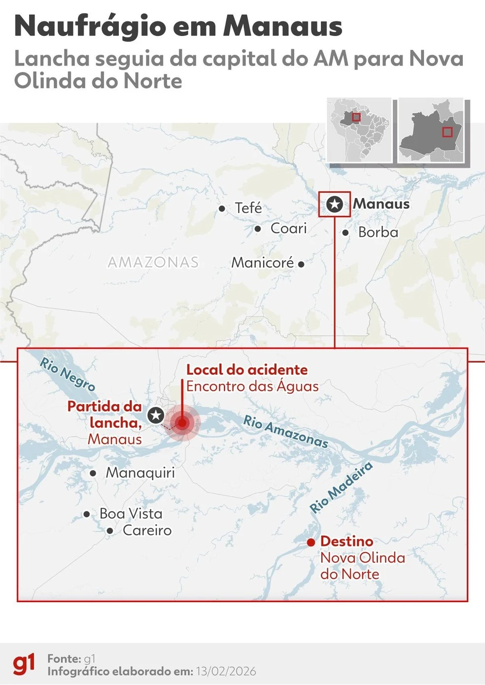 VÍDEO: Barco afunda e deixa 2 mortos no Encontro das Águas, em Manaus; passageiros ficaram à deriva, e 7 estão desaparecidos