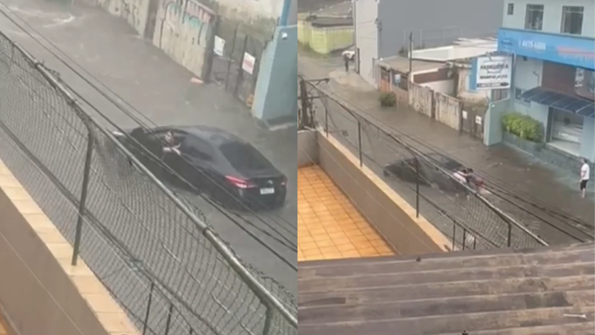 Vídeo: Mulher se arrisca em enchente para não perder carro em Santo André