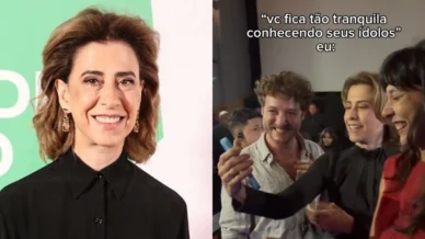 Atriz leva tombo ao conhecer Fernanda Torres em pré-estreia; veja