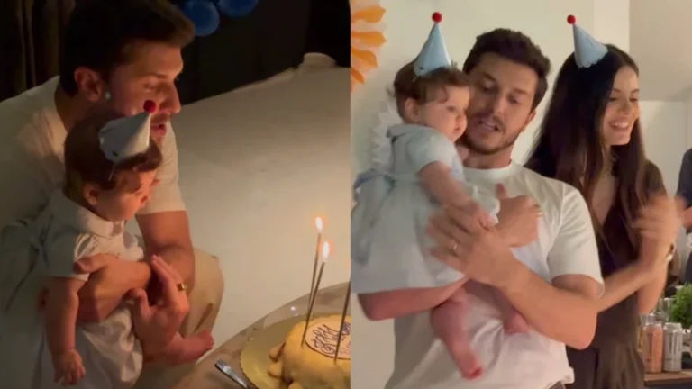 Klebber Toledo comemora 40 anos ao lado de Camila Queiroz e da filha