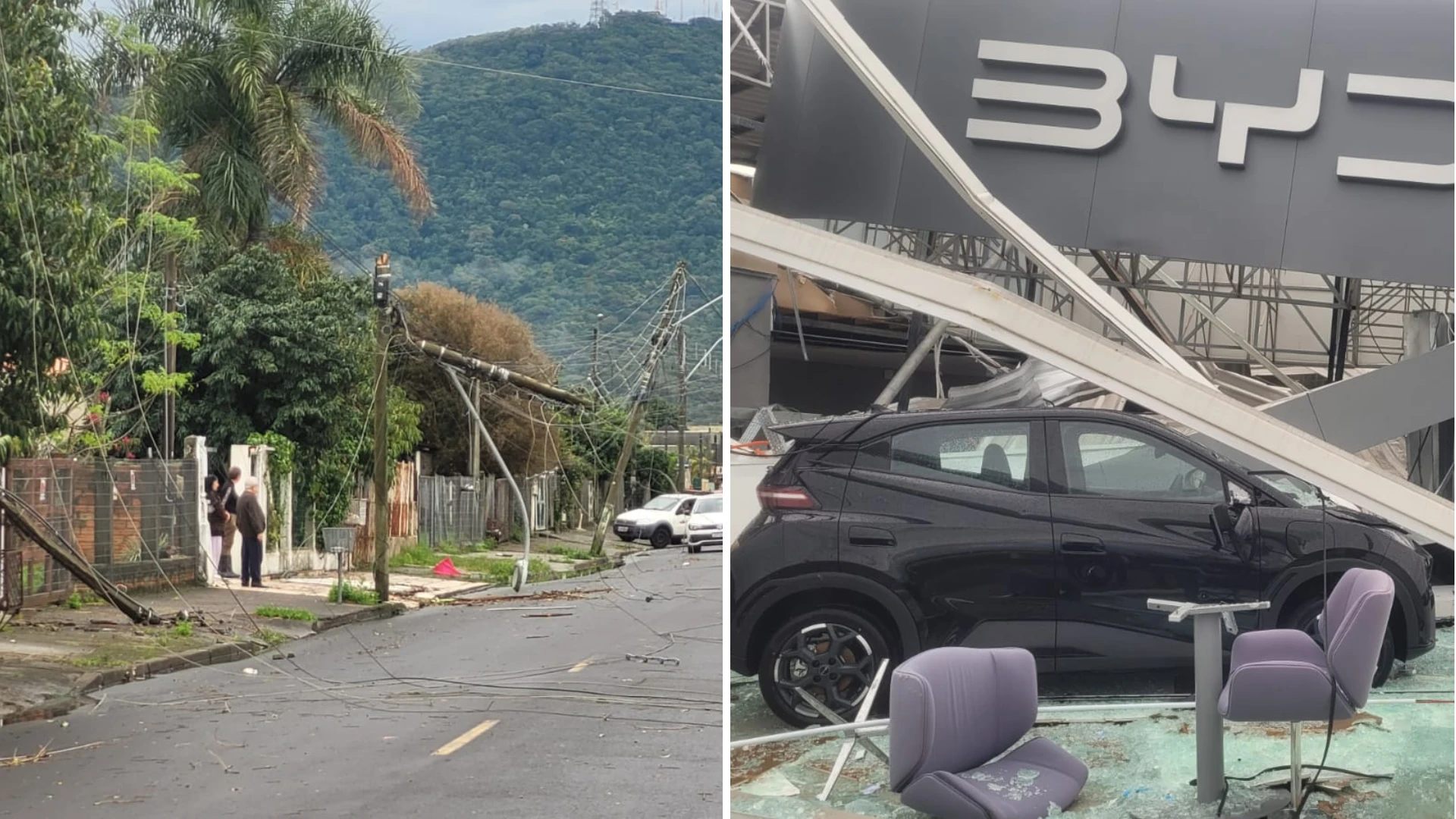 Temporal destelha 210 casas e derruba estrutura de concessionária no RS