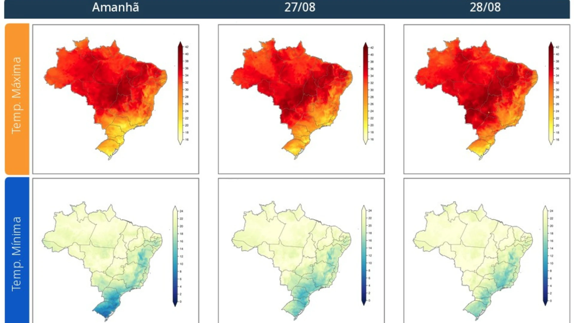 Rápida elevação de temperatura ocorrerá no Brasil nos próximos dias