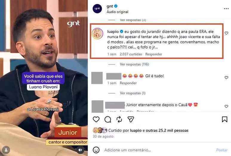 Luana Piovani ataca João Vicente de Castro após fala no 'Papo de Segunda': 'Falta de modos'