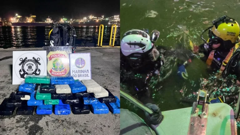 Mergulhadores retiram 33 kg de cocaína de casco de navio em Santos