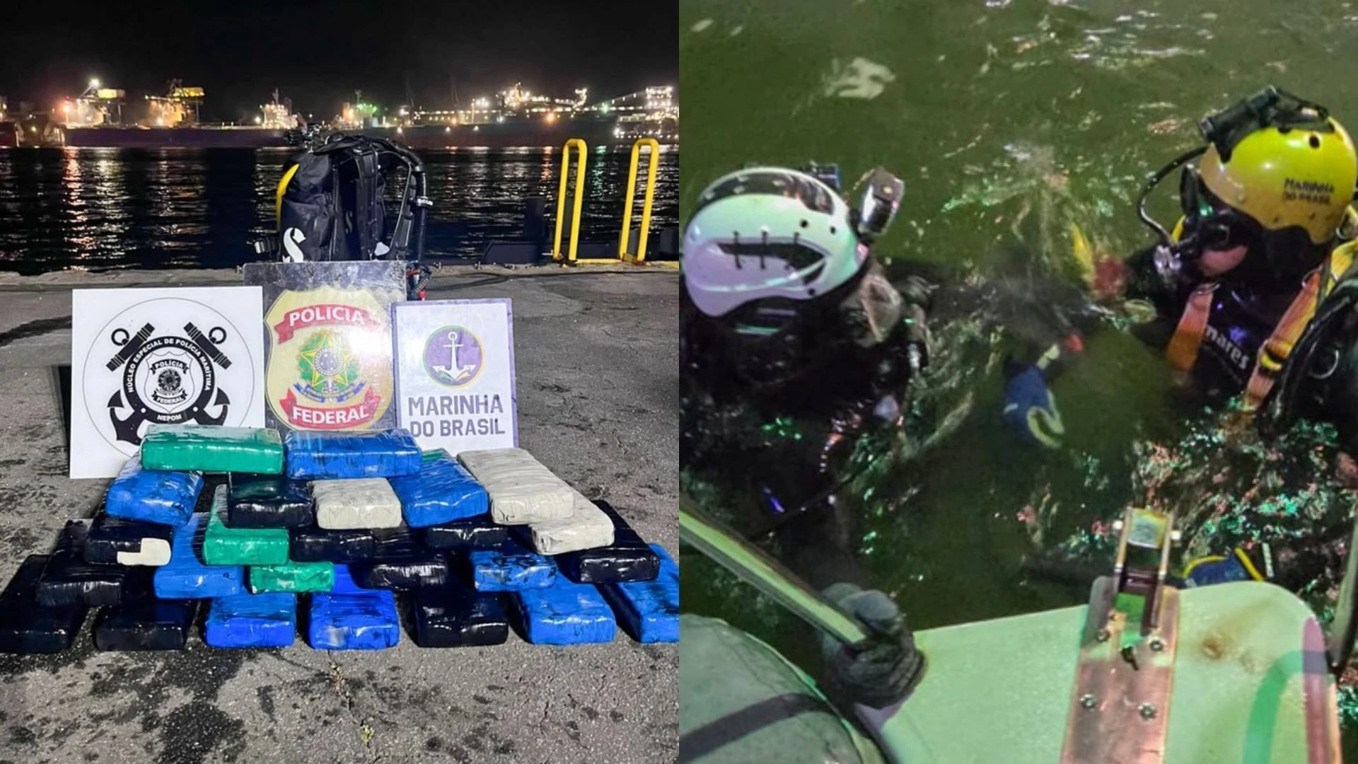 Mergulhadores retiram 33 kg de cocaína de casco de navio em Santos